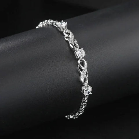 European Bracelet with Inlaid Zircon - White Gold Fashion Jewelry Gift - Platinum Bracelet