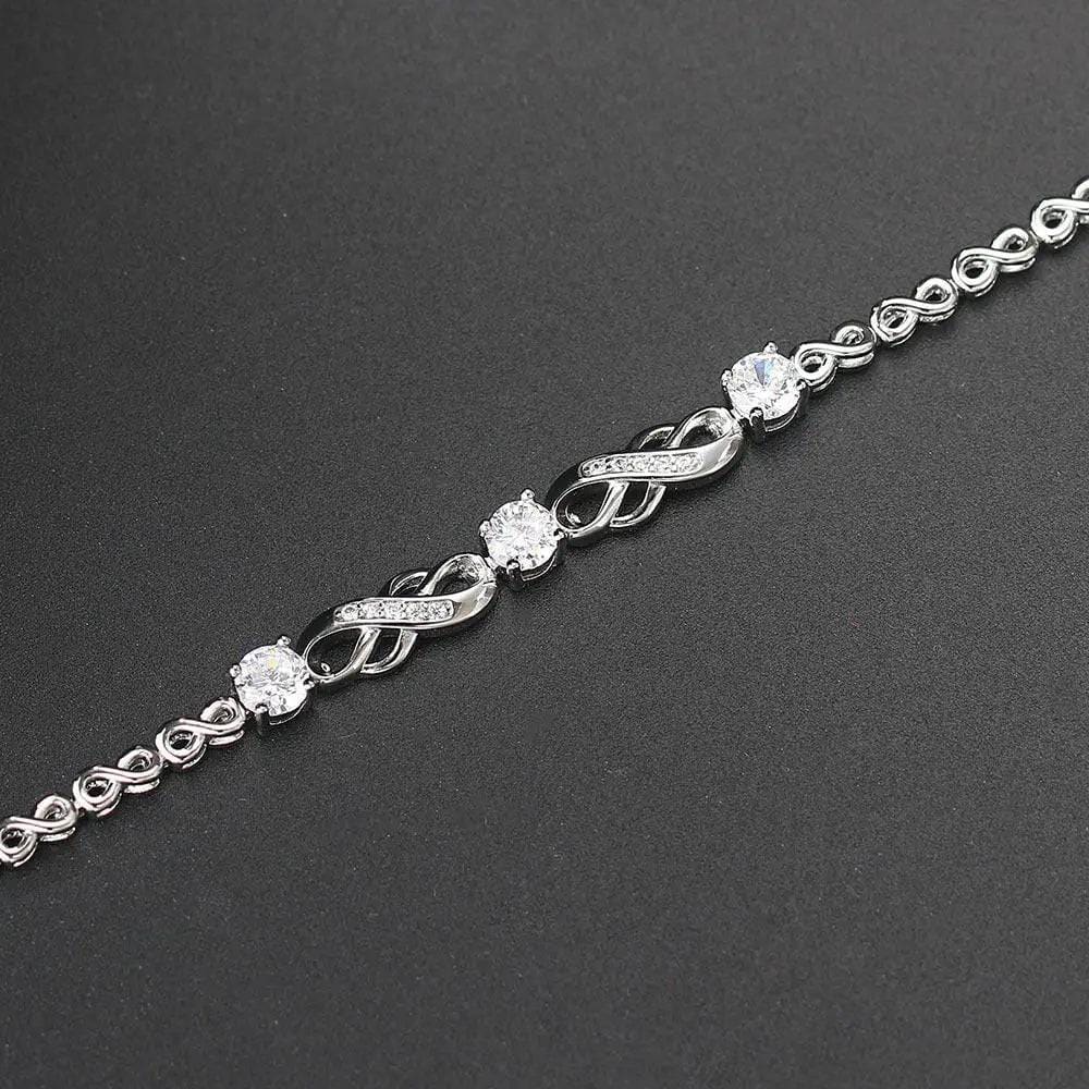 European Bracelet with Inlaid Zircon - White Gold Fashion Jewelry Gift - Platinum Bracelet