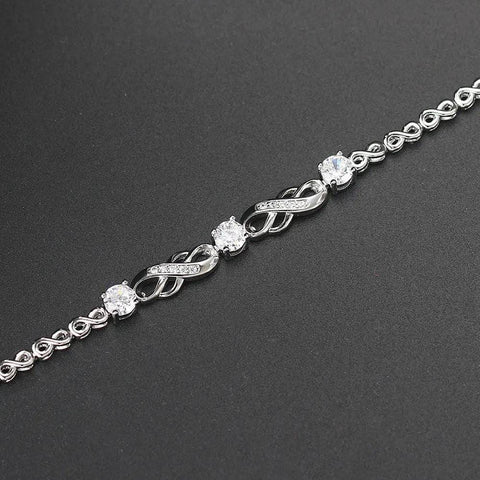 European Bracelet with Inlaid Zircon - White Gold Fashion Jewelry Gift - Platinum Bracelet