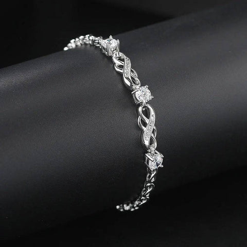 European Bracelet with Inlaid Zircon - White Gold Fashion Jewelry Gift - Platinum Bracelet