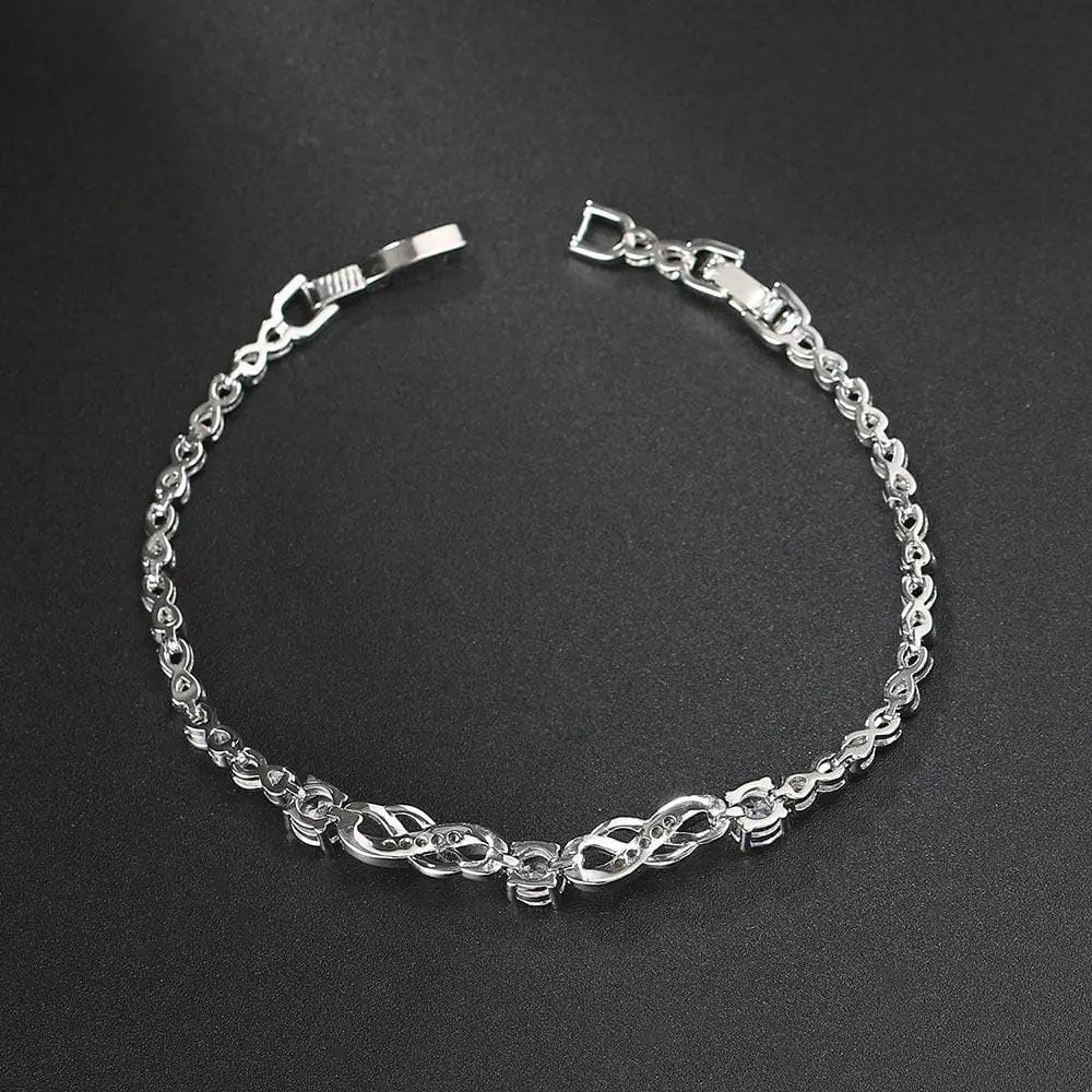 European Bracelet with Inlaid Zircon - White Gold Fashion Jewelry Gift - Platinum Bracelet