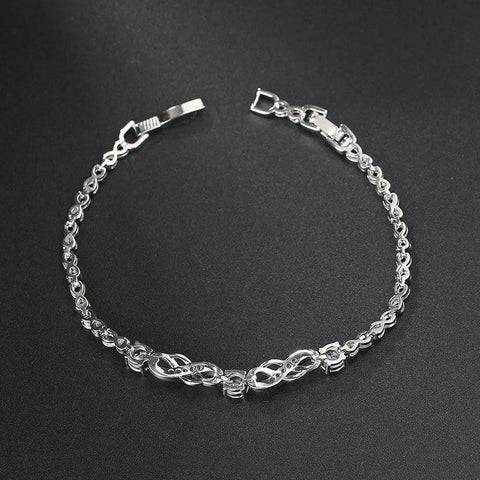 European Bracelet with Inlaid Zircon - White Gold Fashion Jewelry Gift - Platinum Bracelet