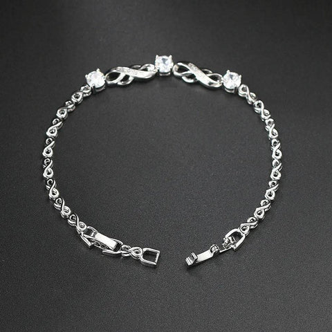 European Bracelet with Inlaid Zircon - White Gold Fashion Jewelry Gift - Platinum Bracelet