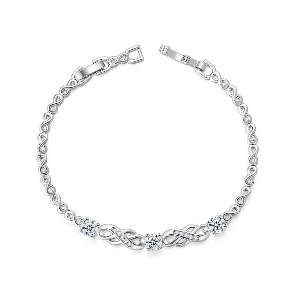 European Bracelet with Inlaid Zircon - White Gold Fashion Jewelry Gift - Platinum Bracelet