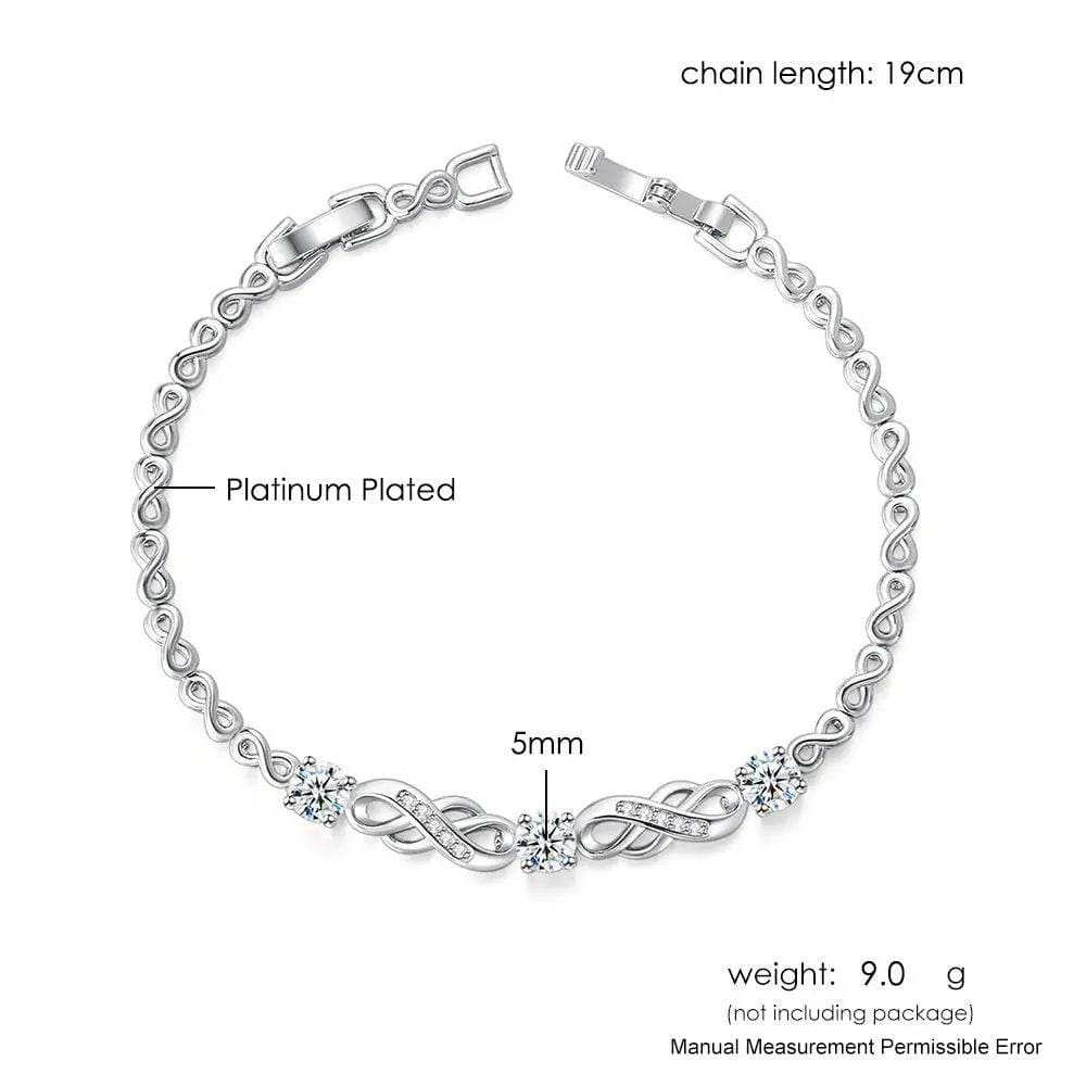 European Bracelet with Inlaid Zircon - White Gold Fashion Jewelry Gift - Platinum Bracelet