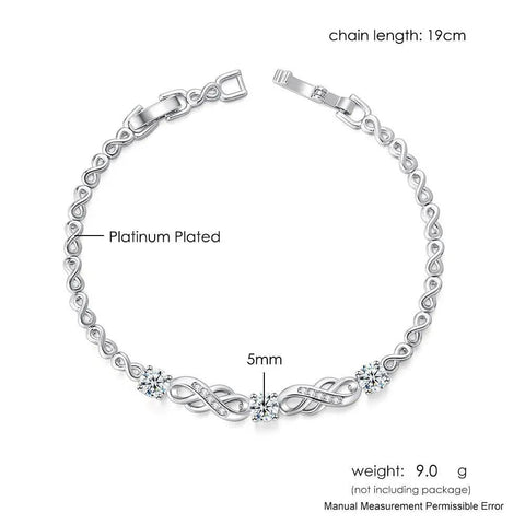 European Bracelet with Inlaid Zircon - White Gold Fashion Jewelry Gift - Platinum Bracelet