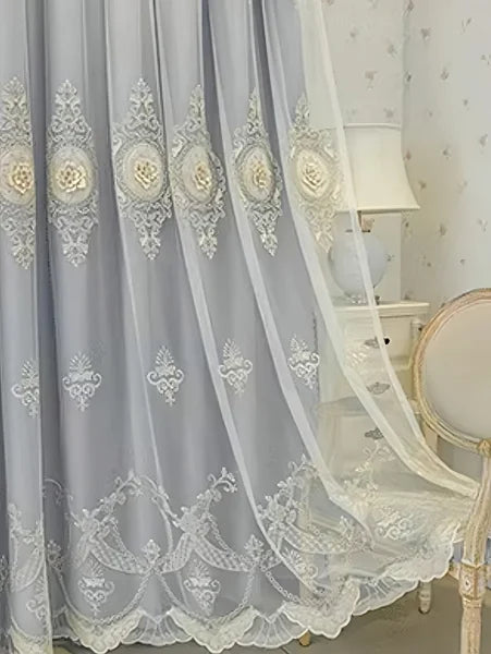 European Embroidered Jacquard Sheer Curtains - Luxury Double-Layer Blackout Drapes
