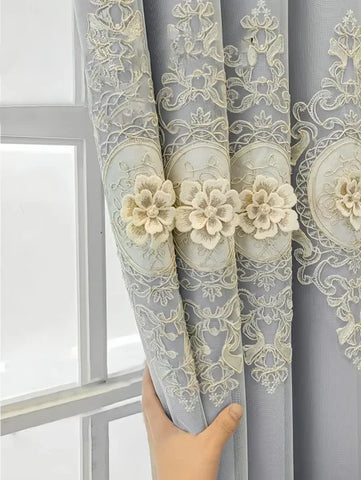 European Embroidered Jacquard Sheer Curtains - Luxury Double-Layer Blackout Drapes