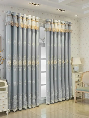 European Embroidered Jacquard Sheer Curtains - Luxury Double-Layer Blackout Drapes