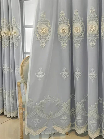 European Embroidered Jacquard Sheer Curtains - Luxury Double-Layer Blackout Drapes