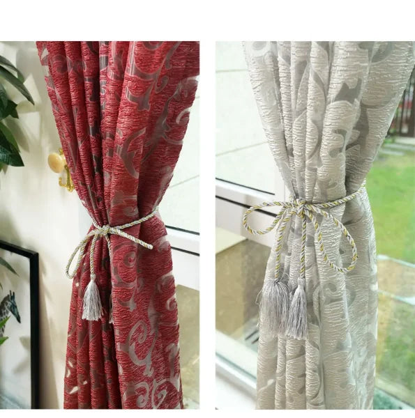 European Floral Jacquard Tulle Curtain - Retro Hollow-Out Home Decor