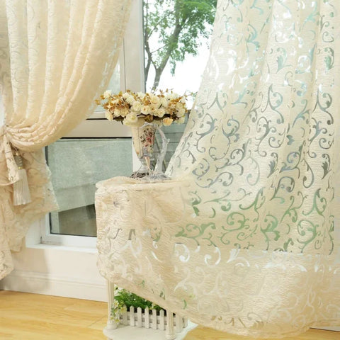 European Floral Jacquard Tulle Curtain - Retro Hollow-Out Home Decor