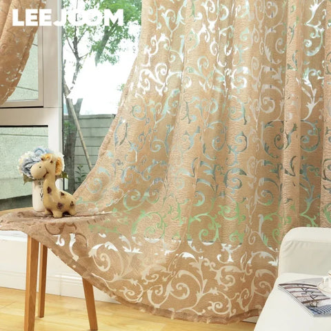 European Floral Jacquard Tulle Curtain - Retro Hollow-Out Home Decor