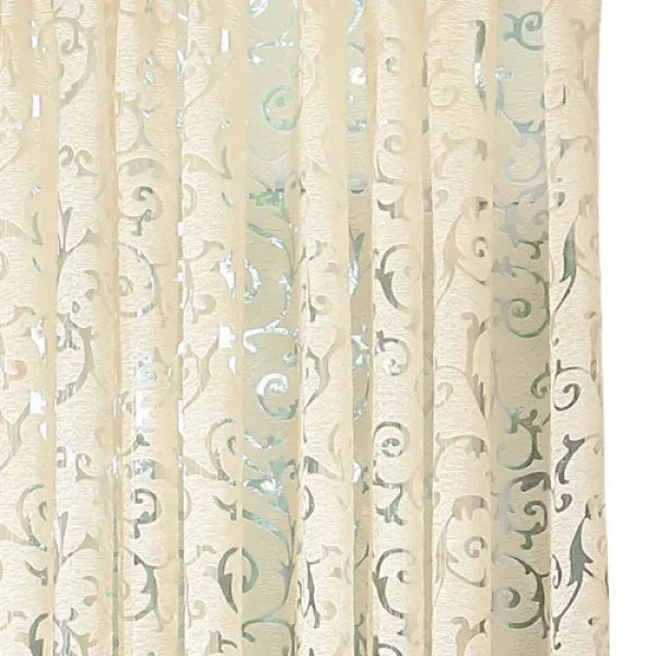 European Floral Jacquard Tulle Curtain - Retro Hollow-Out Home Decor - Cream / W132cm L243cm 1pc / Grommet Top