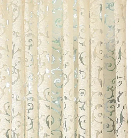 European Floral Jacquard Tulle Curtain - Retro Hollow-Out Home Decor - Cream / W132cm L243cm 1pc / Grommet Top
