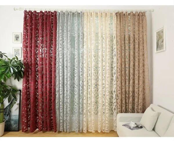 European Floral Jacquard Tulle Curtain - Retro Hollow-Out Home Decor