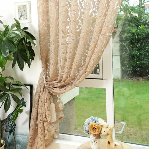 European Floral Jacquard Tulle Curtain - Retro Hollow-Out Home Decor
