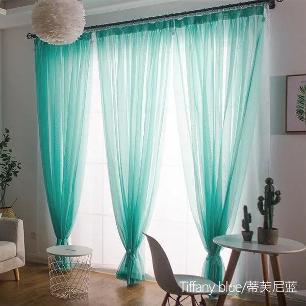 European Simple Partition Screen Curtain - Custom Balcony & Bed Curtain - Tiffany blue / W140 x H230 cm / Rod Pocket