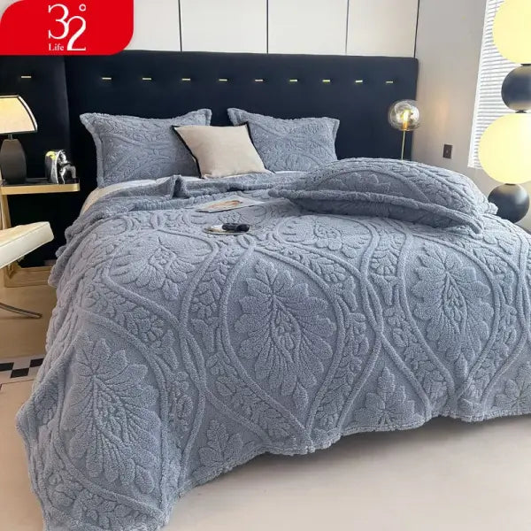 European Style 3D Floral Fleece Blanket - Thick Warm Winter Throw & Luxury Bed Quilt - blue / 70x100cm 1pcs