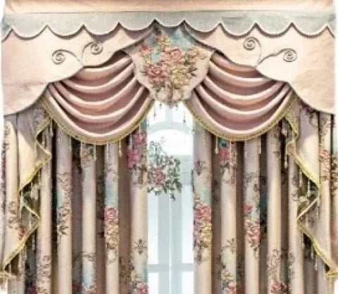 European Style Luxury Embroidered Curtains - 3D Floral Pink Tulle for Living Room & Bedroom - valance / W100cmxH250cm