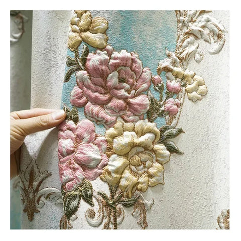 European Style Luxury Embroidered Curtains - 3D Floral Pink Tulle for Living Room & Bedroom