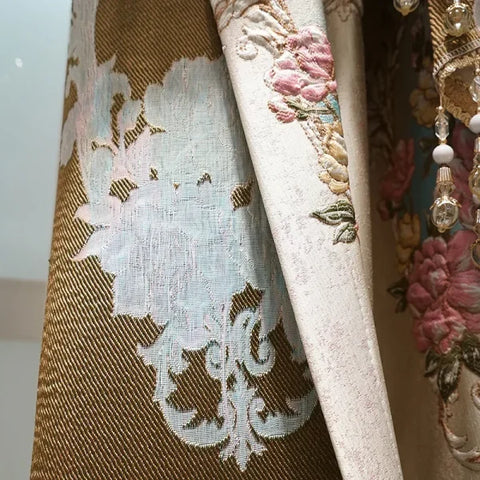 European Style Luxury Embroidered Curtains - 3D Floral Pink Tulle for Living Room & Bedroom
