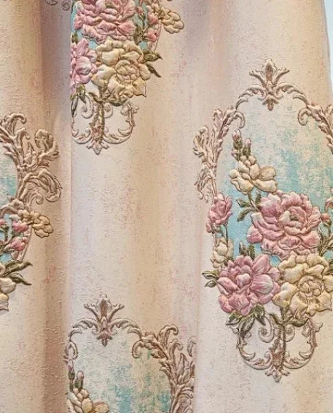 European Style Luxury Embroidered Curtains - 3D Floral Pink Tulle for Living Room & Bedroom - curtain / W100cmxH250cm
