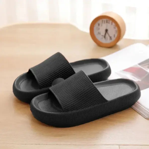 EVA Thick Pillow Slides Soft Sole Women Summer Non Slip Beach Sandals - black / 46-47