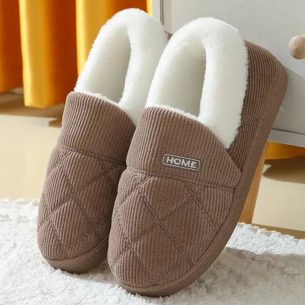 Evshine Winter Soft Sole Fur Slippers – Warm Fuzzy Plush Indoor Shoes for Women & Men - F-Brown / 36-37(fit35-36)