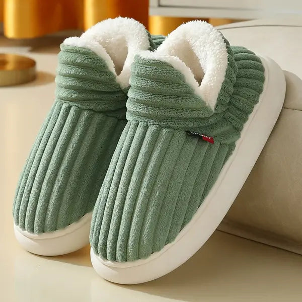 Evshine Winter Soft Sole Fur Slippers – Warm Fuzzy Plush Indoor Shoes for Women & Men - Green / 46-47(fit45-46) / CHINA