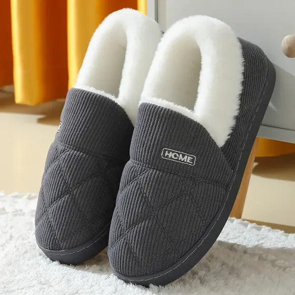 Evshine Winter Soft Sole Fur Slippers – Warm Fuzzy Plush Indoor Shoes for Women & Men - F-Dark grey / 44-45(fit43-44)