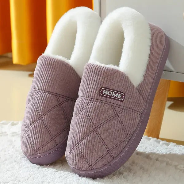 Evshine Winter Soft Sole Fur Slippers – Warm Fuzzy Plush Indoor Shoes for Women & Men - F-Purple / 40-41(fit39-40)