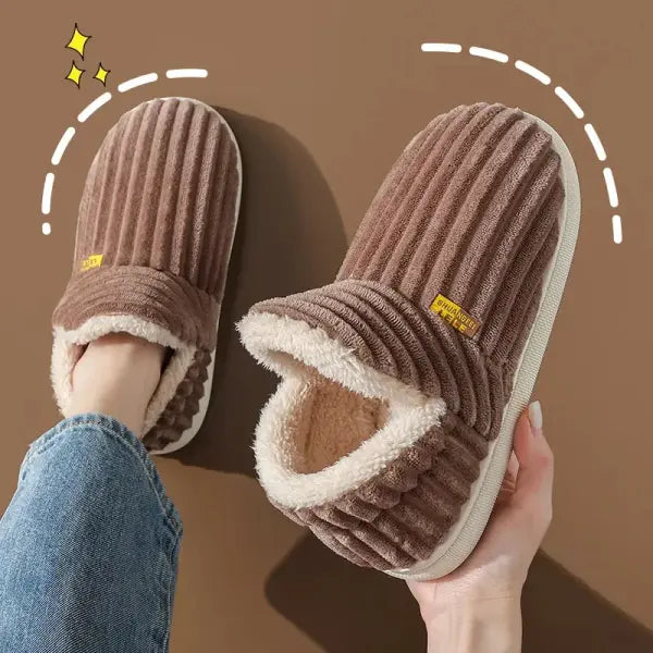 Evshine Winter Soft Sole Fur Slippers – Warm Fuzzy Plush Indoor Shoes for Women & Men - Brown2 / 48-49(fit 47-48)