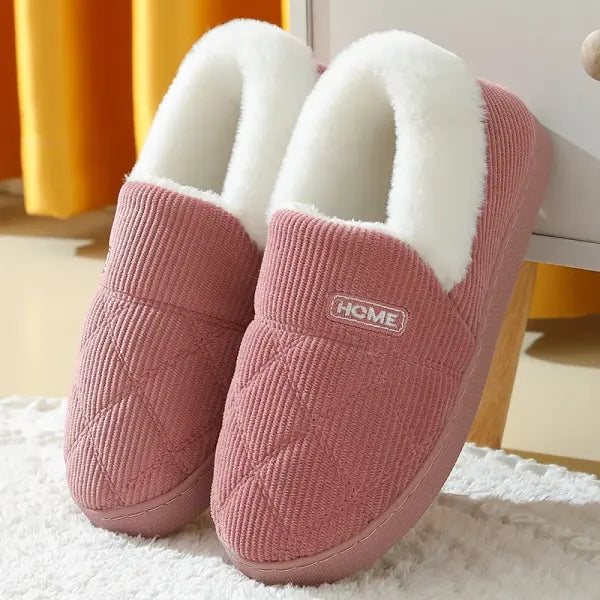 Evshine Winter Soft Sole Fur Slippers – Warm Fuzzy Plush Indoor Shoes for Women & Men - F-Red / 38-39(fit37-38) / CHINA