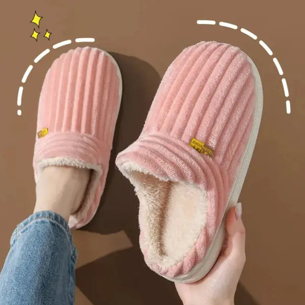 Evshine Winter Soft Sole Fur Slippers – Warm Fuzzy Plush Indoor Shoes for Women & Men - Pink1 / 38-39(fit37-38) / CHINA