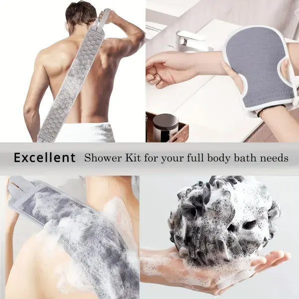 Exfoliating Body Scrubber Set - Includes Back Scrubber Bath Glove And Shower Bath Sponge Loofah - Deep Clean