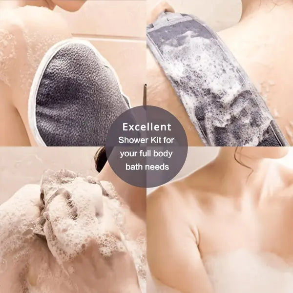 Exfoliating Body Scrubber Set - Includes Back Scrubber Bath Glove And Shower Bath Sponge Loofah - Deep Clean