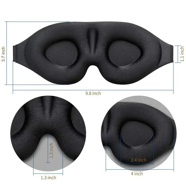 3D Contoured Eye Mask for Sleeping – Concave Molded Night Blindfold Light Blocking - black