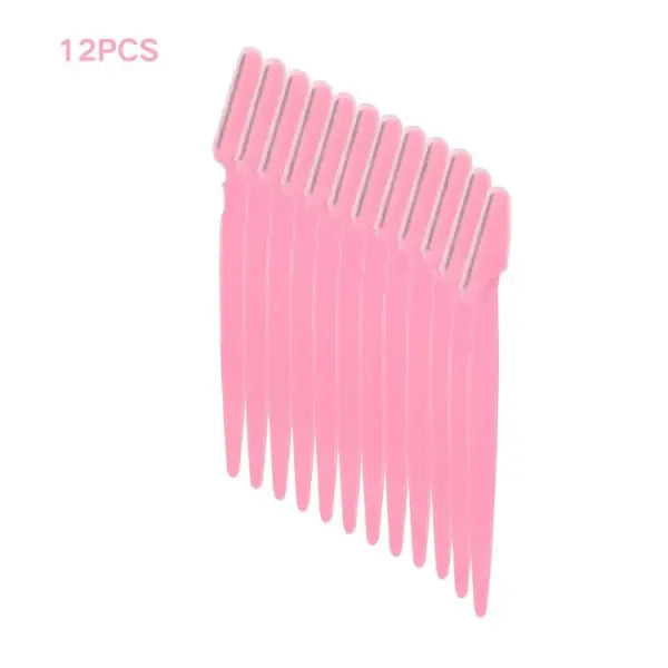 Eyebrow Trimmer Knives Stainless Steel Precision Face Hair Removal - 12pcs pink