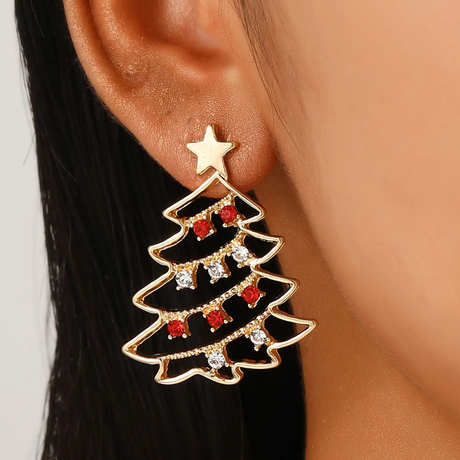 Colorful Zircon Christmas Tree Earrings for Festive Party Jewelry