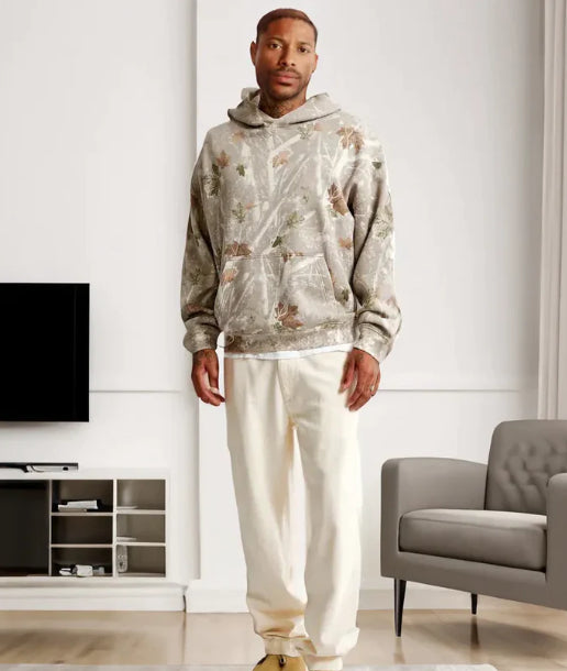 Loose Type Floral Print Lantern Sleeve Unisex Hoodie - Light Camo / 2XL