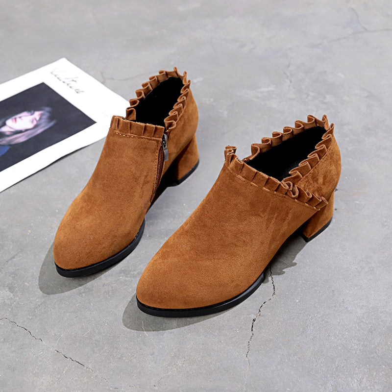 Women High Heel Suede Martin Boots with Side Zipper - Brown / 35 - Hair Remover