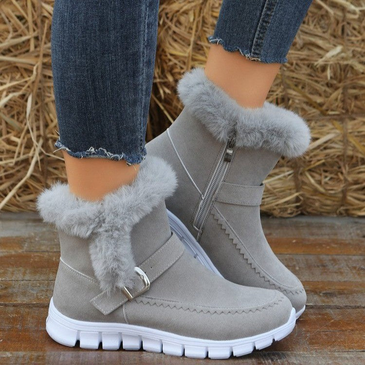 Round Toe Suede Flat Boots with Warm Lining Material