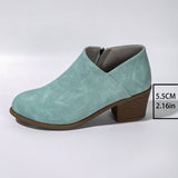 Chunky Heel Round Toe Ankle Boots in Soft Synthetic Material