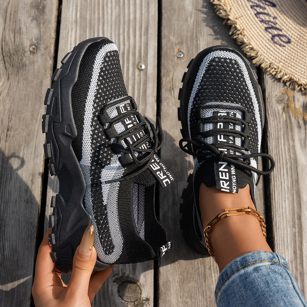 Women’s Breathable Flyknit Low Heel Shoes with Rubber Sole Material