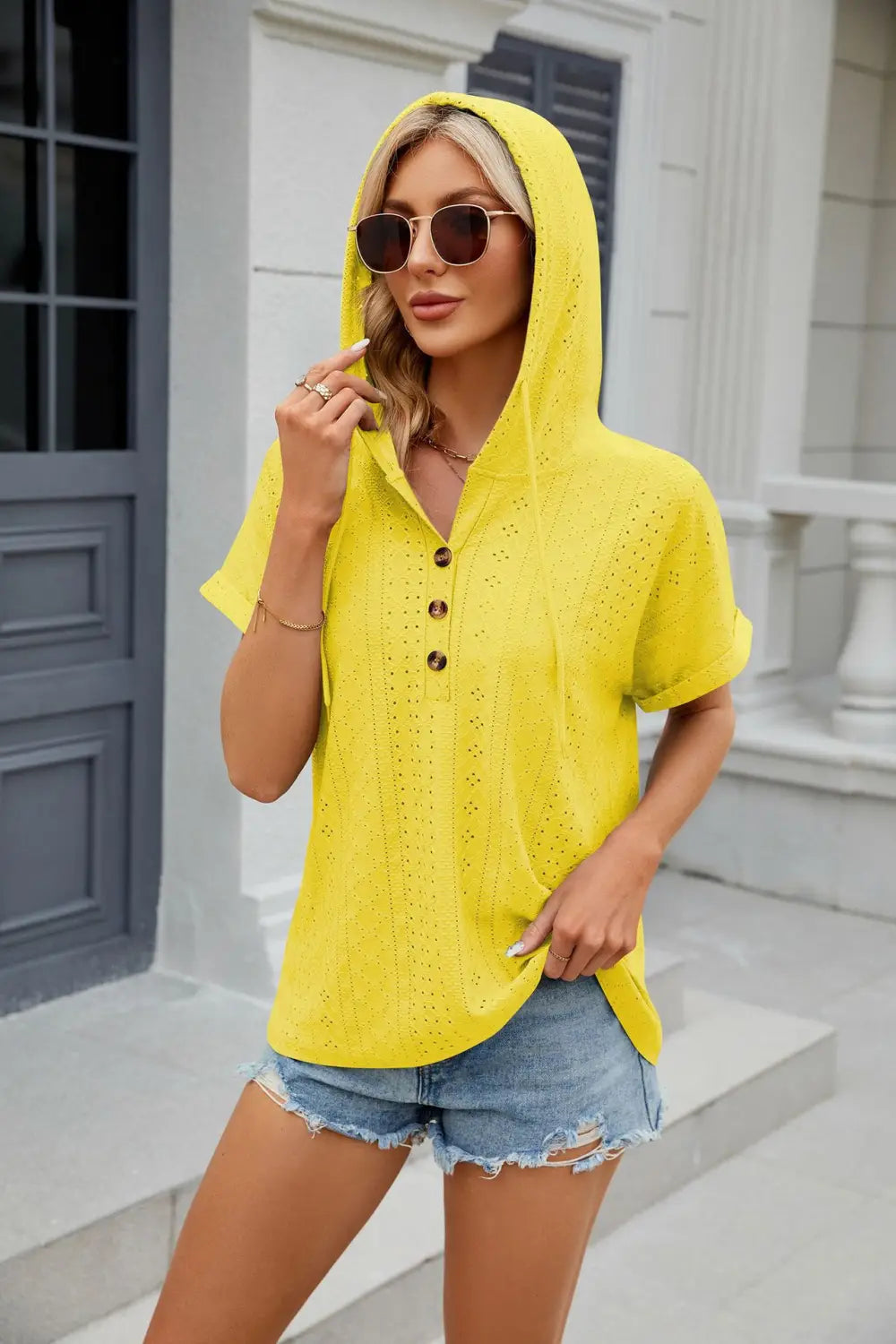 Hooded T-Shirt - Trendy Button-Up Design for Men & Women