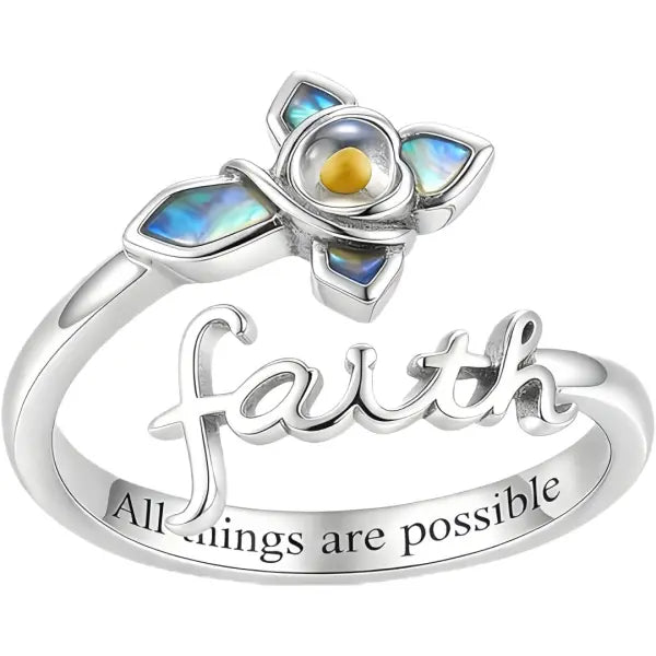 Faith Cross Ring 925 Sterling Silver Abalone Shell Adjustable Style - white - Rings