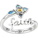 Faith Cross Ring 925 Sterling Silver Abalone Shell Adjustable Style - white - Rings
