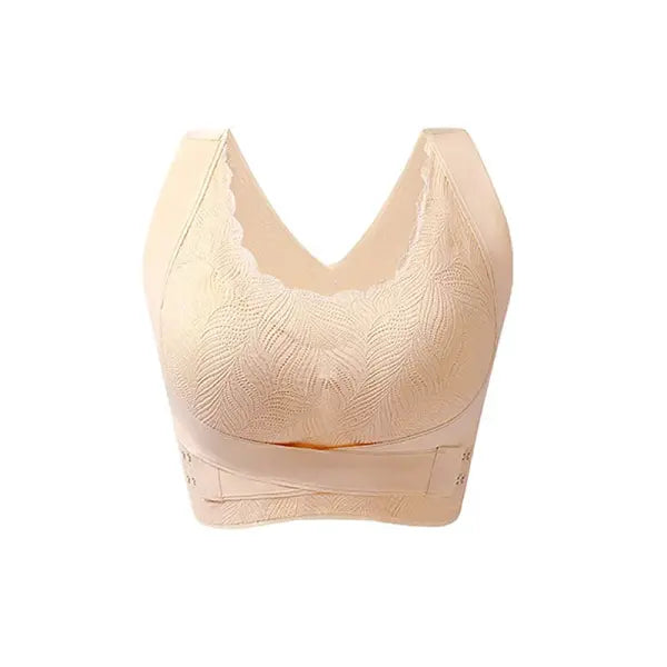 FallSweet Seamless Cross Back Bra - Wireless Push-Up Bralette & Comfort Sport Top - beige / One Size / XXXL(65-70KG)