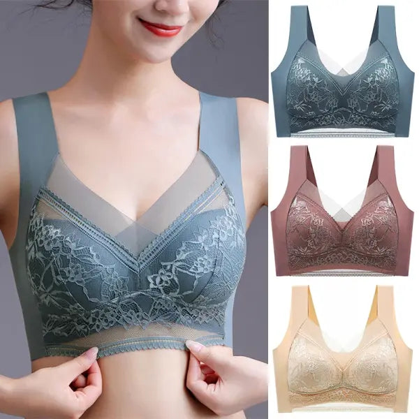 FallSweet Seamless Ice Silk Push Up Bra for Women Wireless Lace Bralette Plus Size Brassiere Summer Comfort Underwear